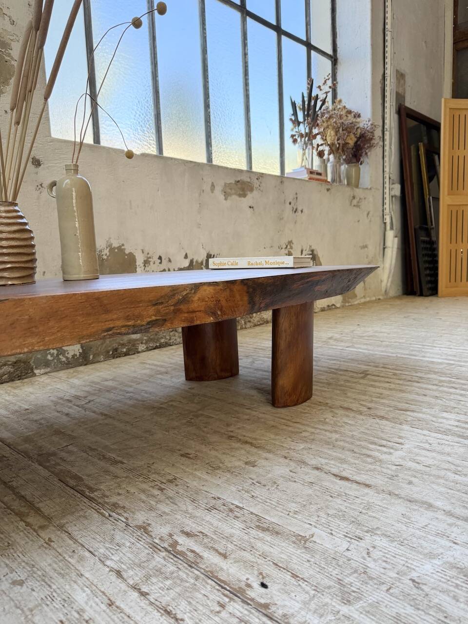 Table basse années 50 plateau bois exotique XXL