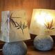 Pair of granite lamps with resin lampshades