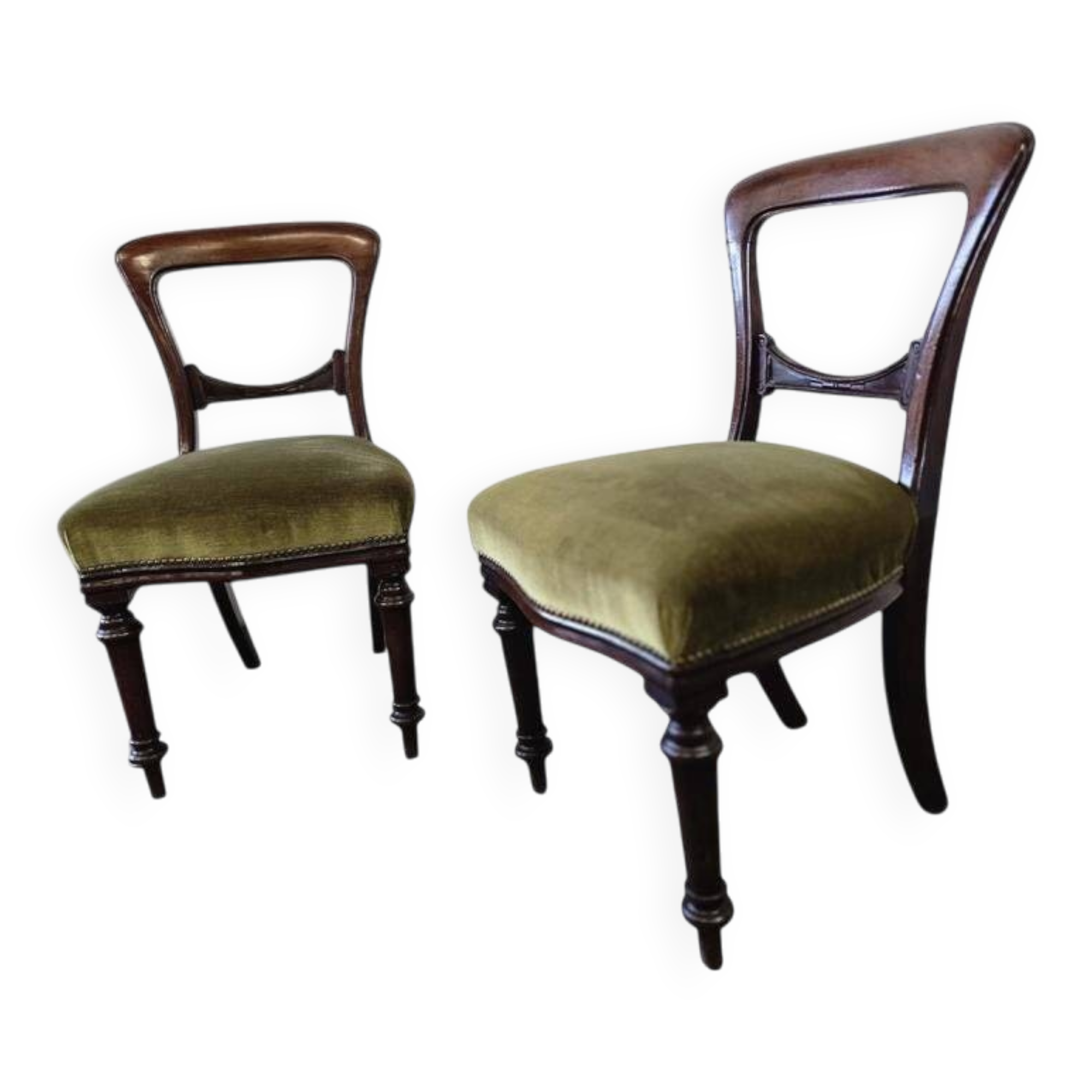 Set of 2 Victorian Balloon Back Chairs with Green Seats