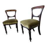 Set of 2 Victorian Balloon Back Chairs with Green Seats