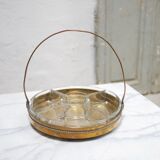 Plateau de service à apéritif vintage en laiton et en verre