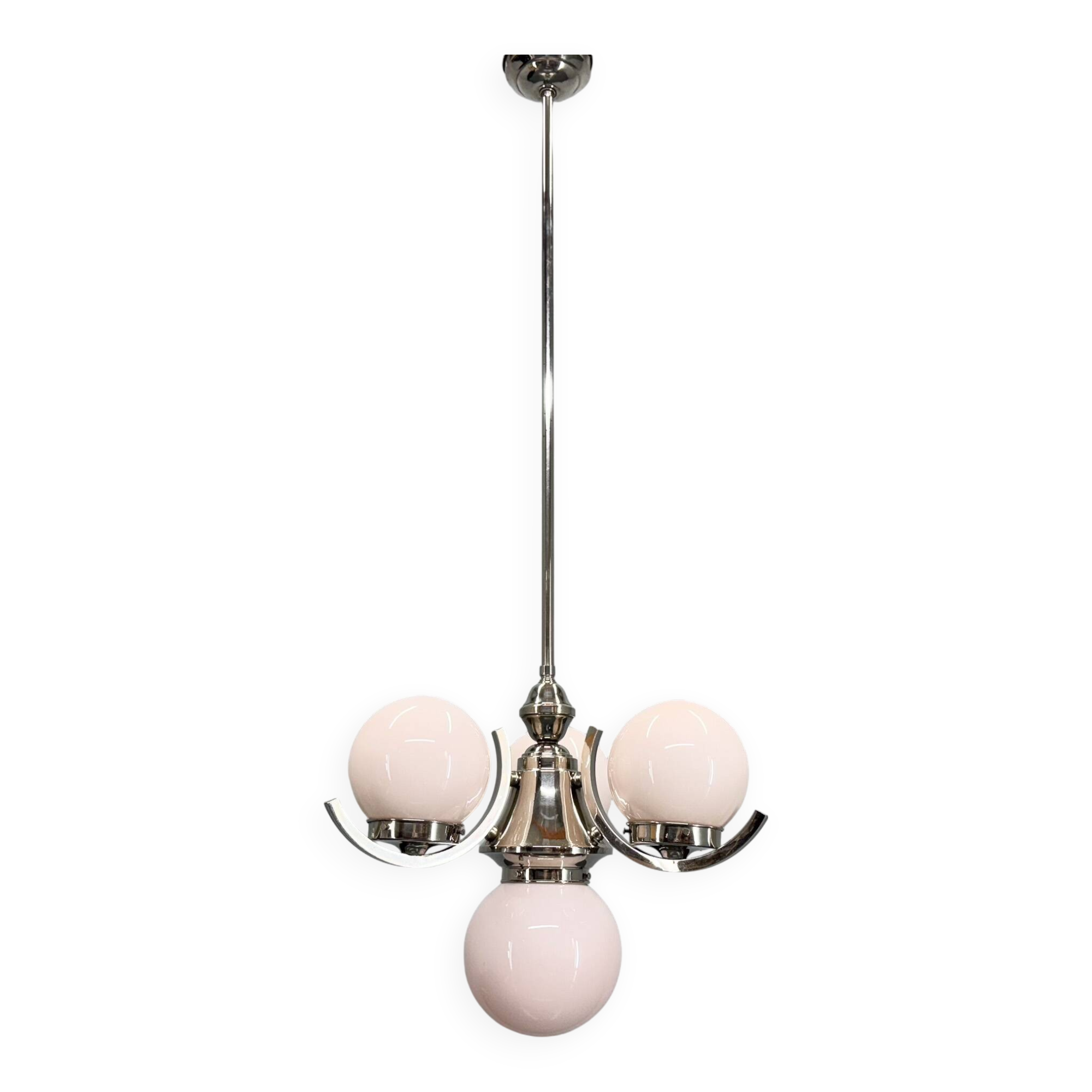 Art Deco Chrome and Pink Glass Chandelier, 1930's