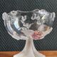 Vintage Frosted Glass Footed Bowl – Relief Decor of Pink Flowers