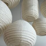 Suspension in rattan and natural japanese linen in the shape of a drop