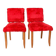Pair of vintage wooden chairs with red fur effect upholstery – 1950
