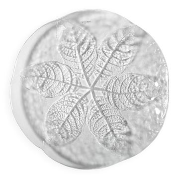 Plat en verre transparent Kosta Boda : design de feuille vintage par Wärff / 1975