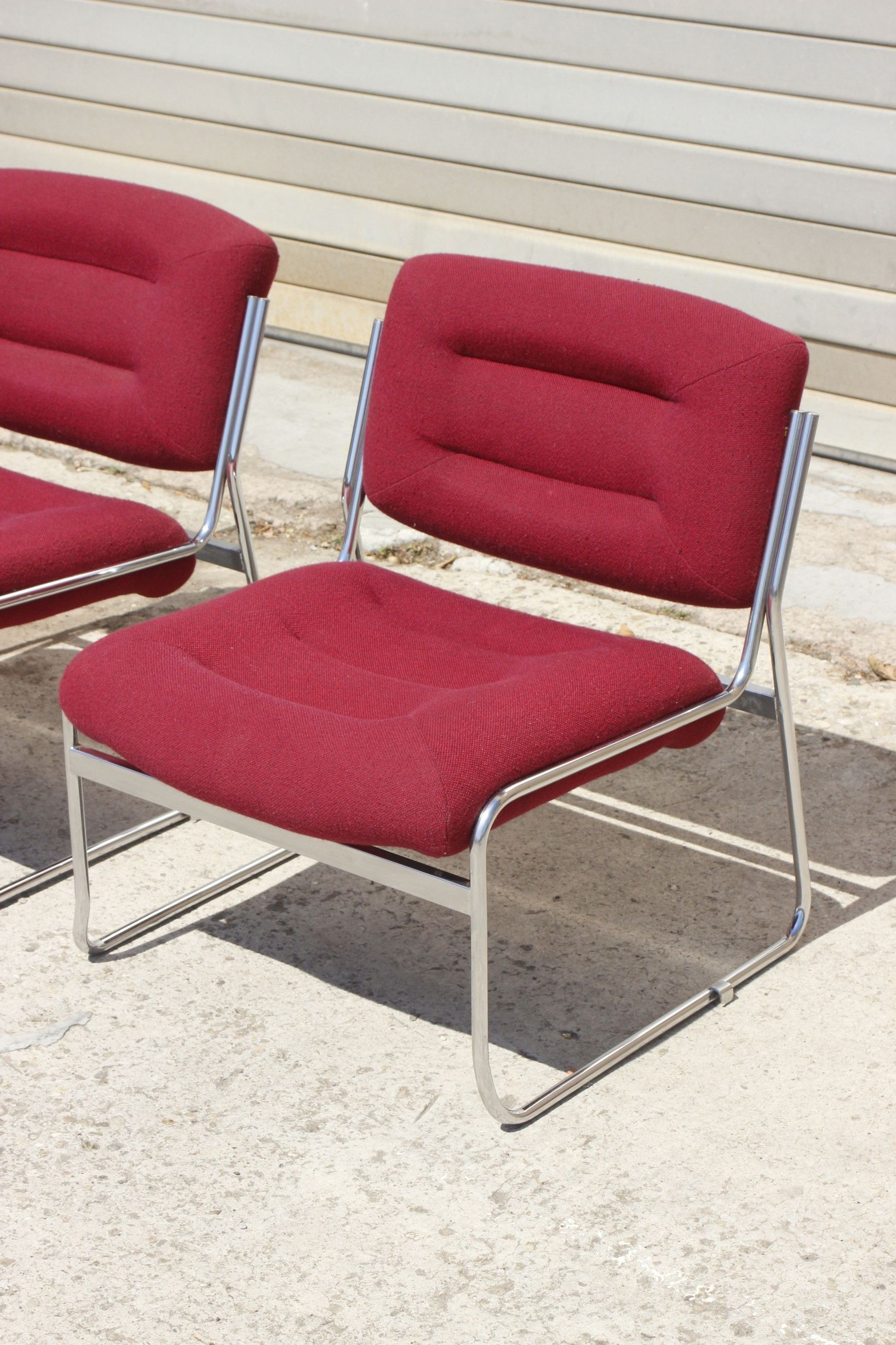 Space Age Chairs in Chrome and Velvet, 1970s, Set of 4