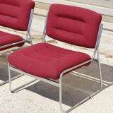 Space Age Chairs in Chrome and Velvet, 1970s, Set of 4