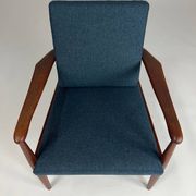 Mid-century teak armchair easy chair reupholstered 60s vintage