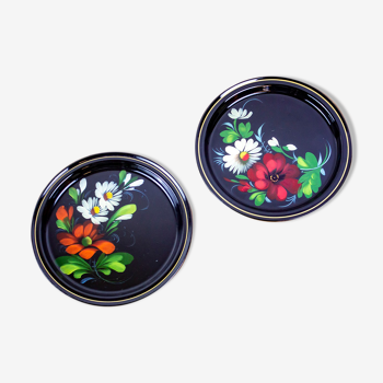 Pair of hand-painted metal plates - soviet style