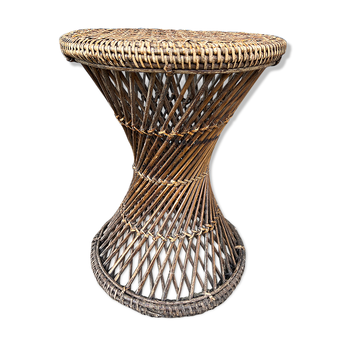 Vintage stool diabolo rattan