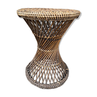 Vintage stool diabolo rattan