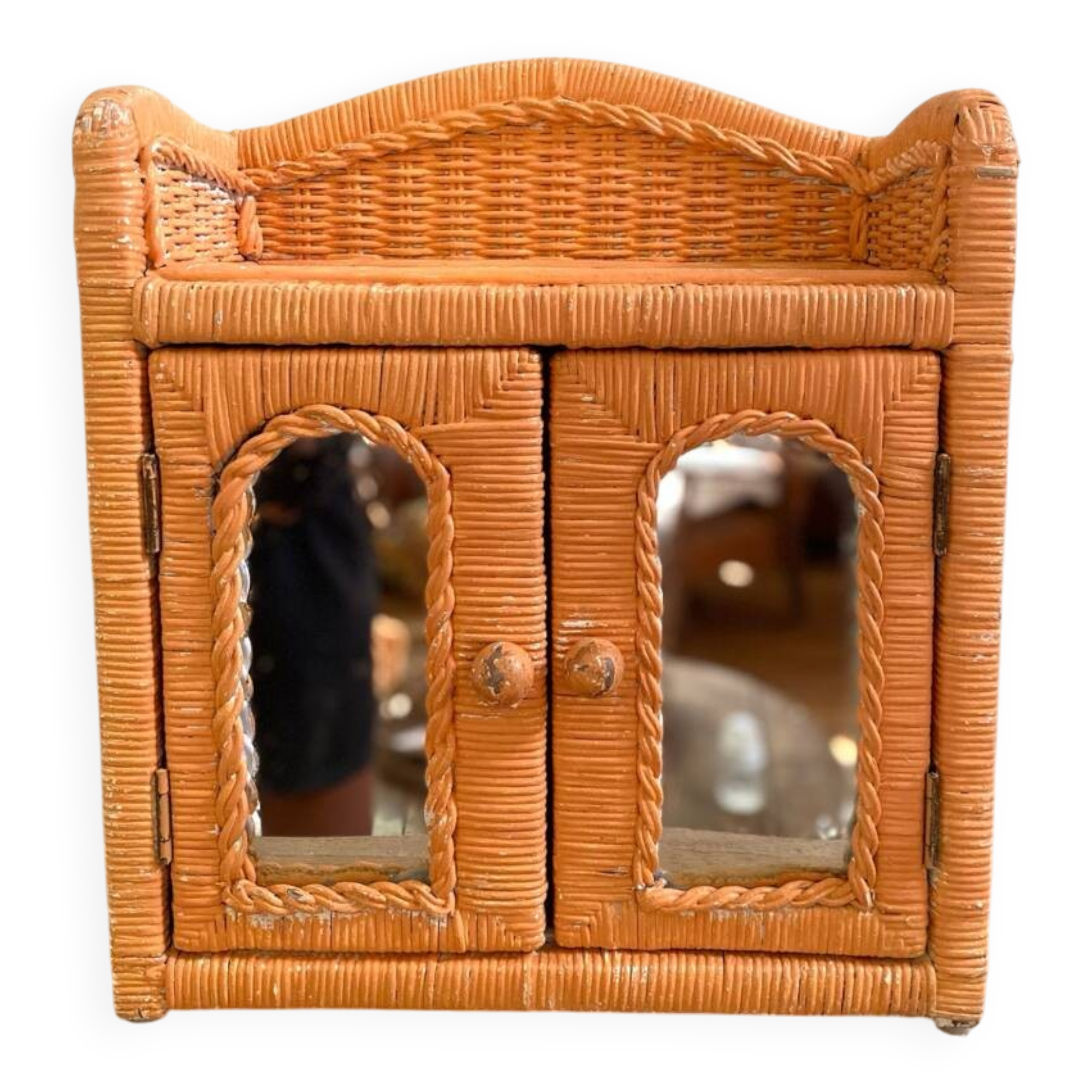 Small vintage rattan wall cabinet