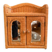 Small vintage rattan wall cabinet