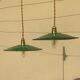 Pair of suspension in green and white enamelled sheet metal firm style indus braided golden threads