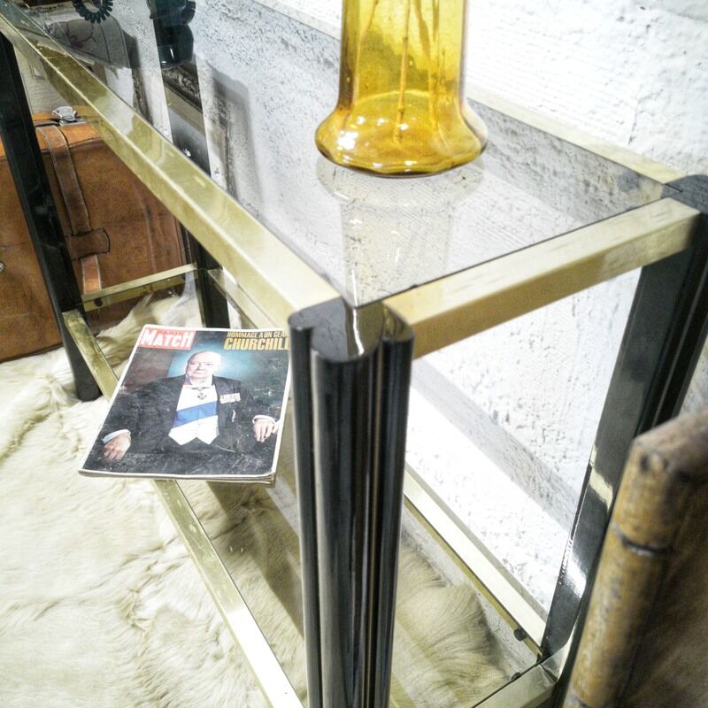 Vintage wooden console and smoked glass