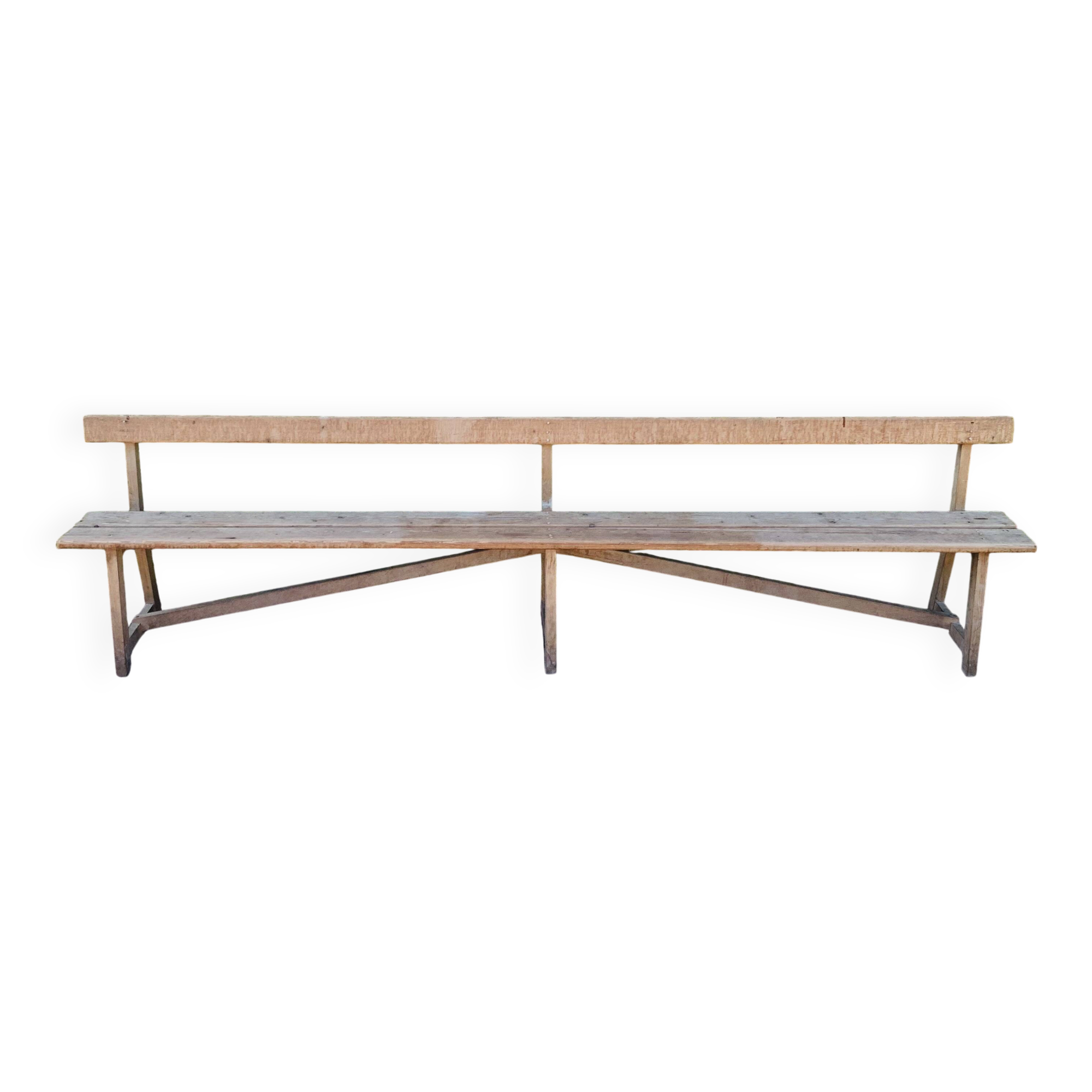 Old wooden church bench with backrest - 3 metres -
