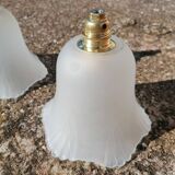 Set of 2 vintage hanging lamps in white glass