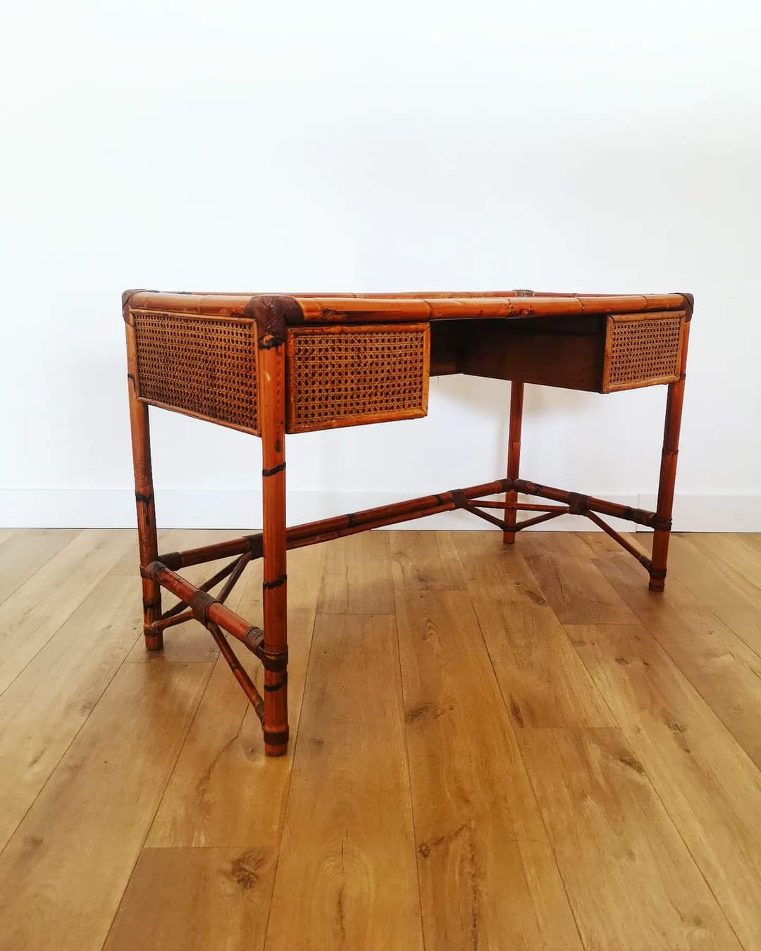Rattan and cane desk