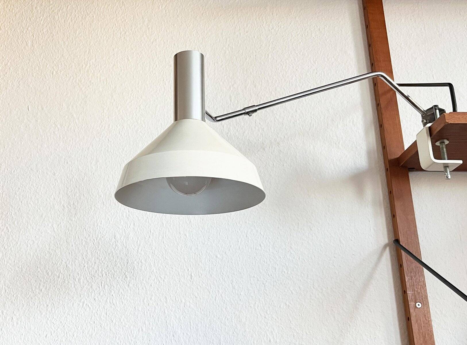 Mid-century minimalist Swiss table lamp with a clamp by Rosemarie and Rico Baltensweiler for Baltensweiler, 1950s.