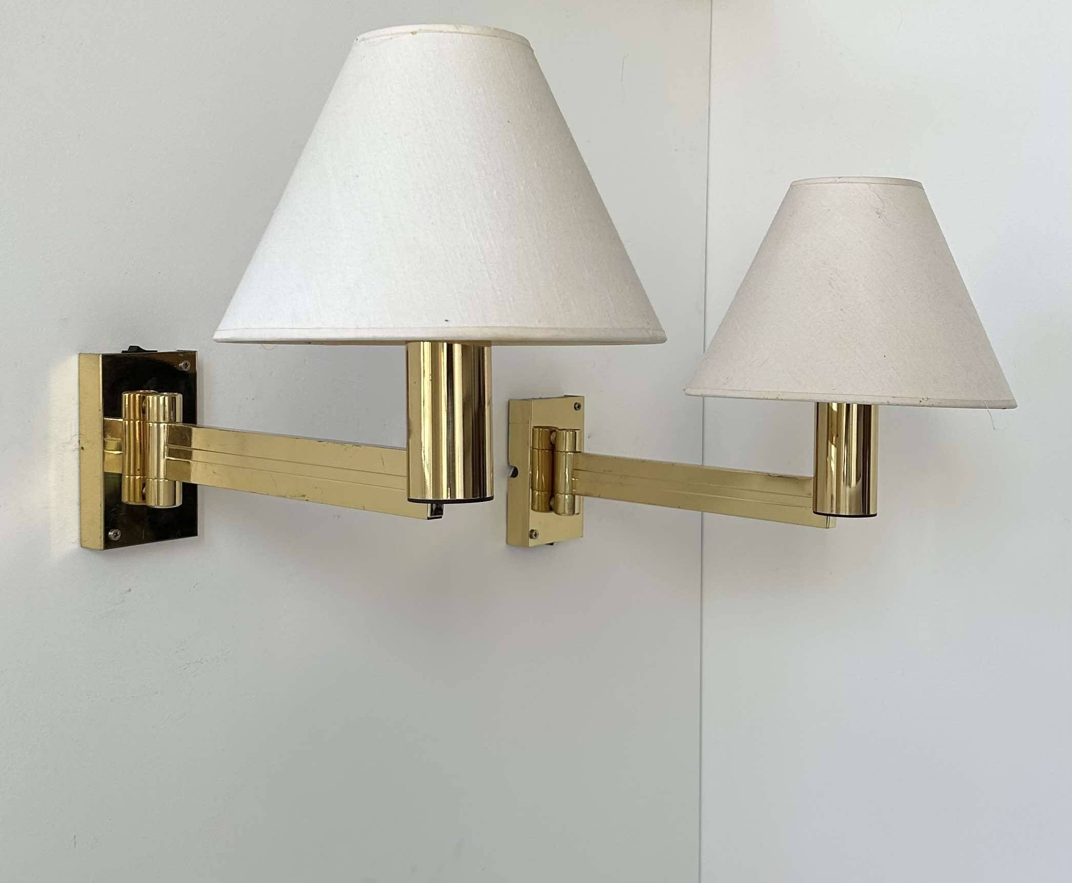 Pair of vintage adjustable wall lights, solid brass, Sweden 1970