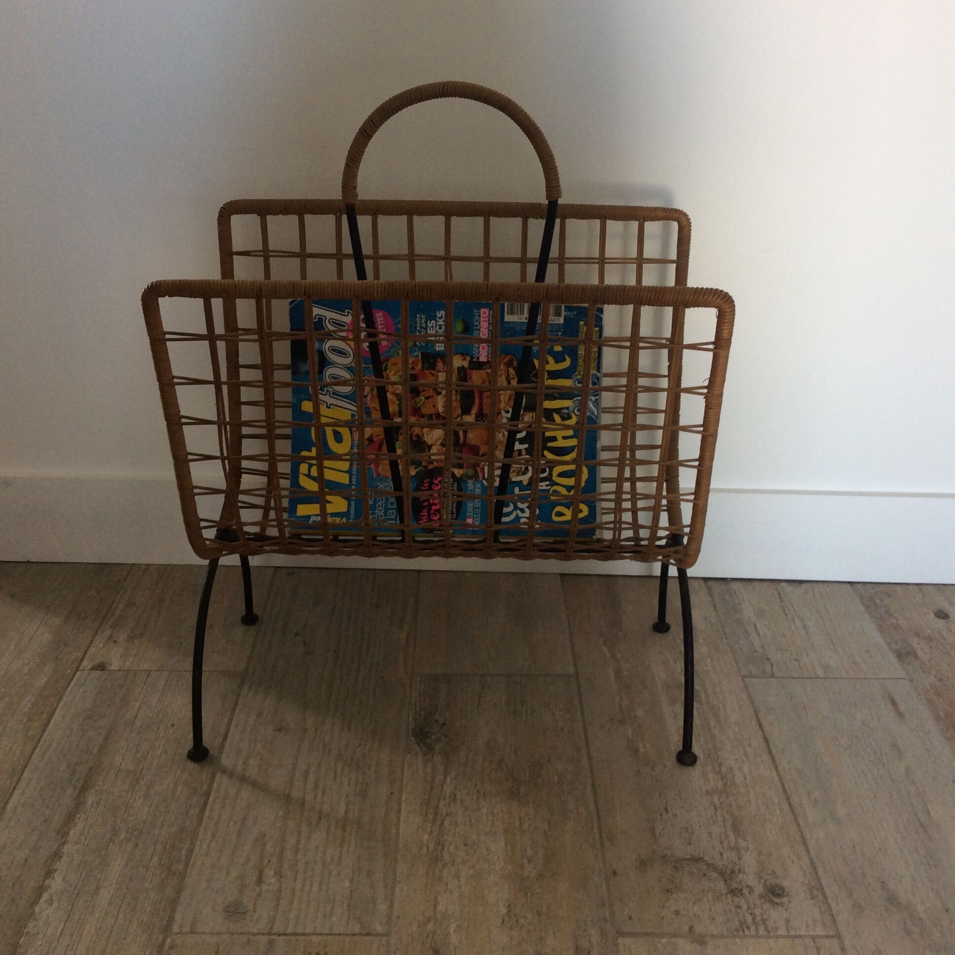 Rattan and iron magazine holders