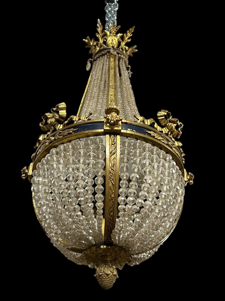 Hot air balloon chandelier in gilded bronze Louis XVI style of Napoleon III period