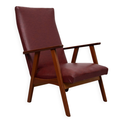 Chaise longue à dossier haut en teck des années 1960, Hollande