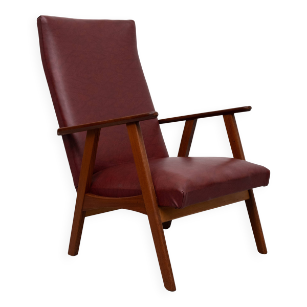 Chaise longue à dossier haut en teck des années 1960, Hollande