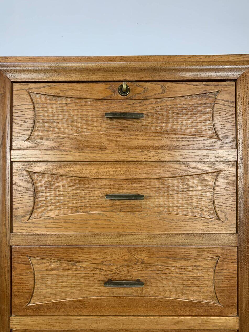 Secrétaire, bureau, commode en chêne, années 50