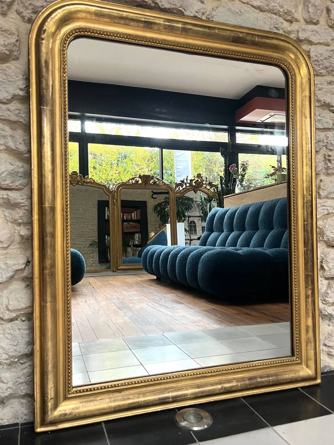 Louis-Philippe mirror gilded with gold leaf, 110.5cm/86cm trumeau