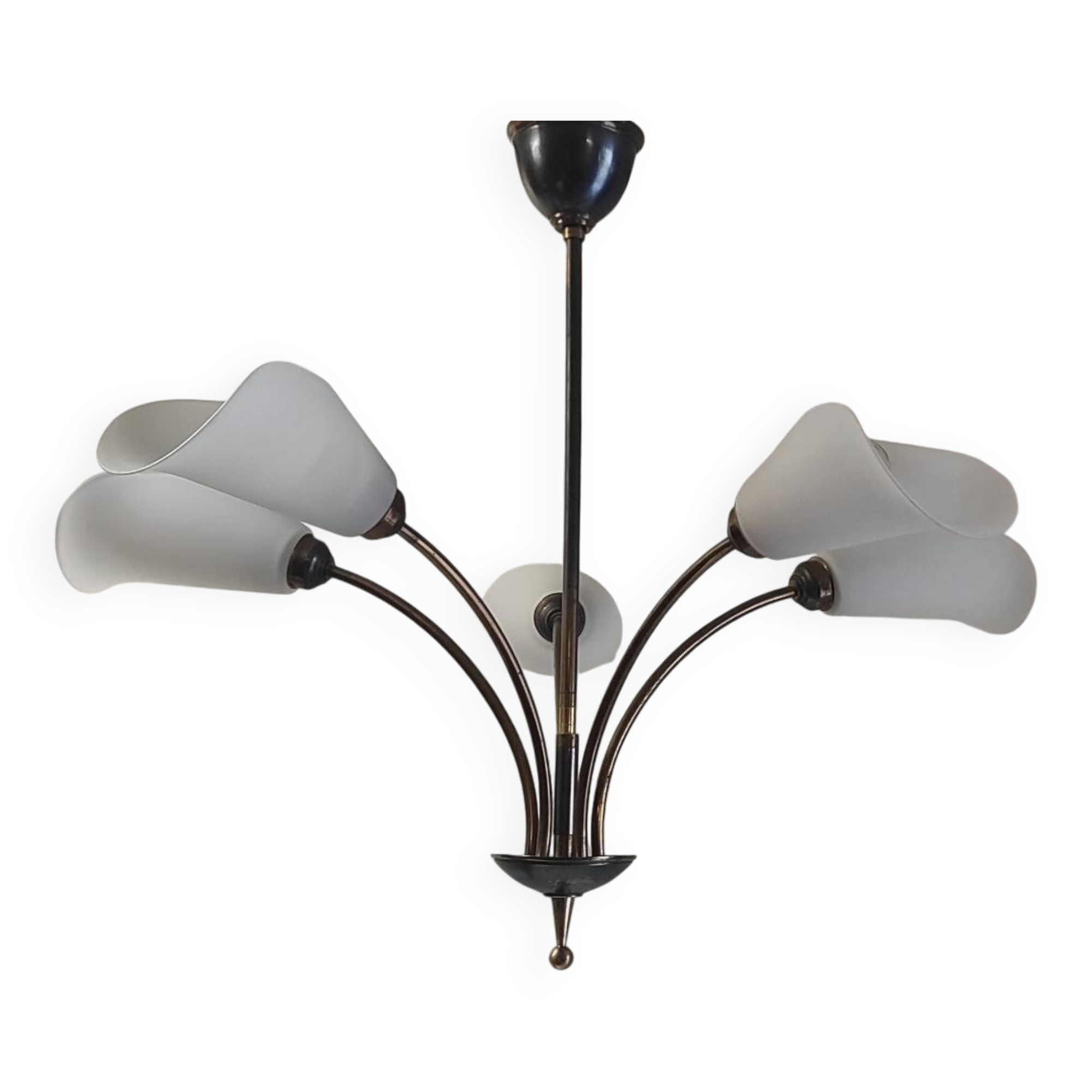 5-light chandelier in metal and opaline - mid-20th century