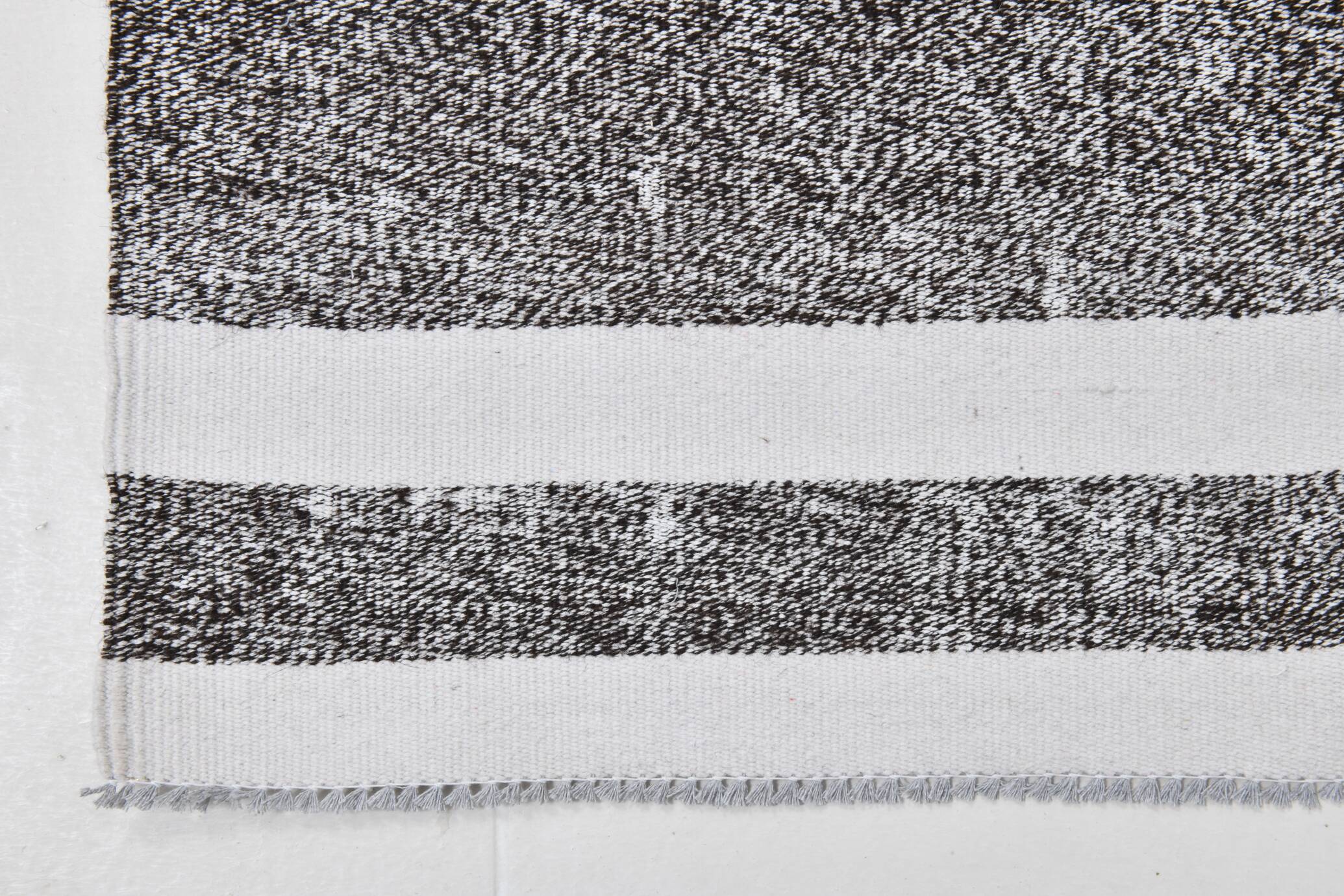 White & Black Striped Oversize Kilim Rug, 206x304Cm