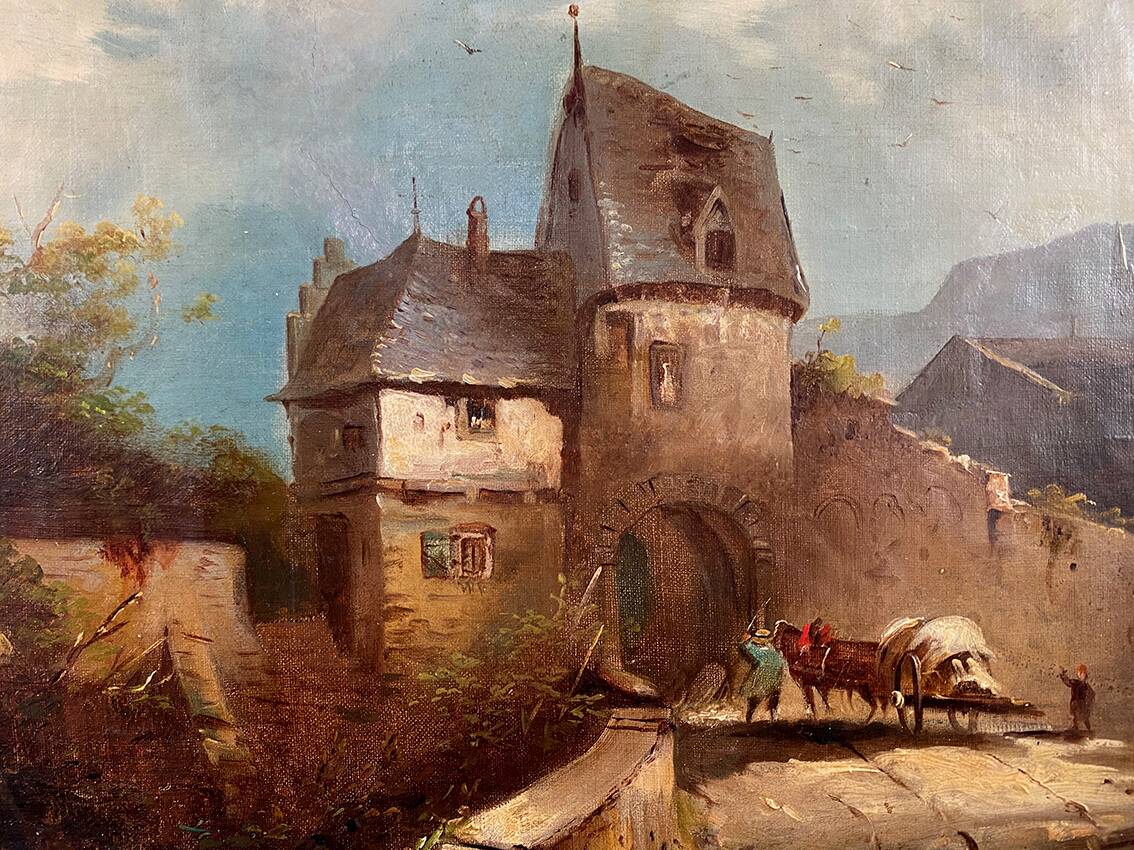 Paysage animé, huile sur toile XIXe