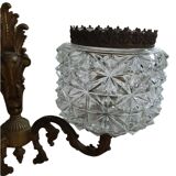 Old Bronze Double Wall Lamp Superb Molded Glass Globe