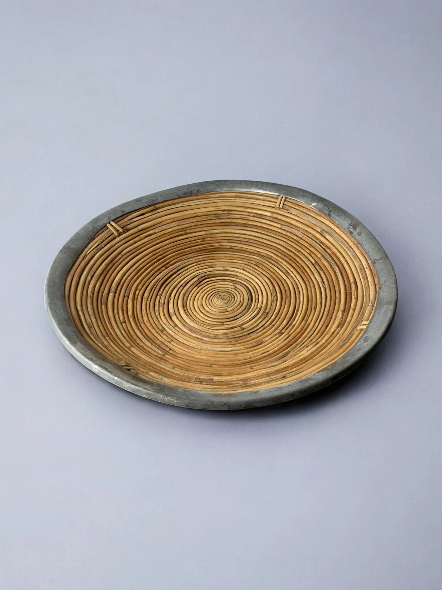 XL circular rattan tray, Italy, 1970s