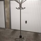 Parrot coat rack 16 hooks industrial in chromed metal and base + black balls 1960