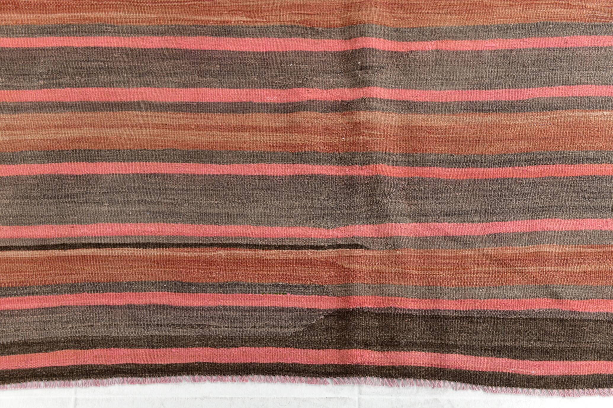 Pink & Brown Striped Pattern Vintage Kilim Rug, 167x254Cm