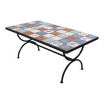 Wrought iron and ceramic coffee table, French work, 2013