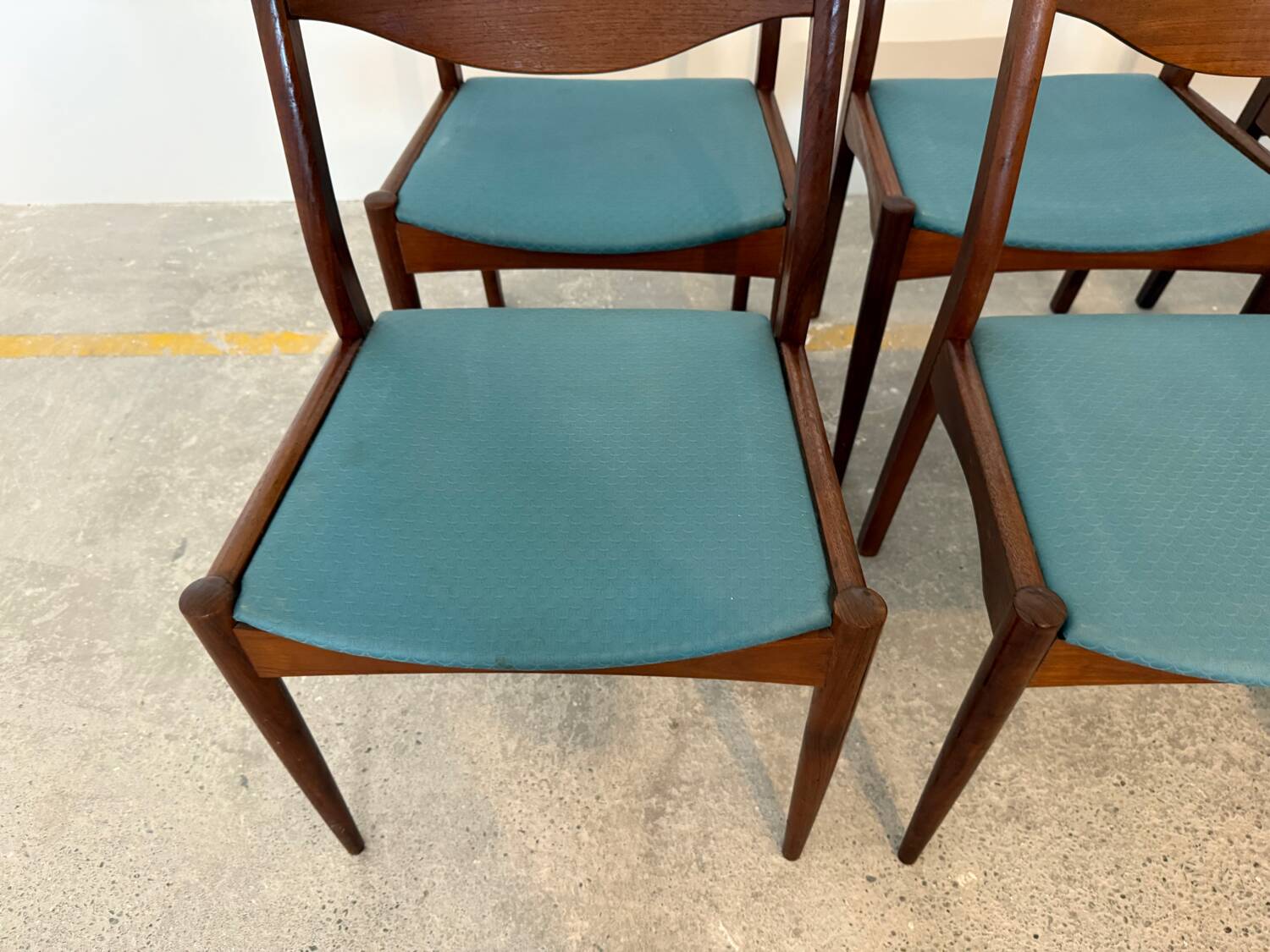 Set of 8 Vintage Danish Chairs by Søren Ladefoged – Teak & Blue Fabric
