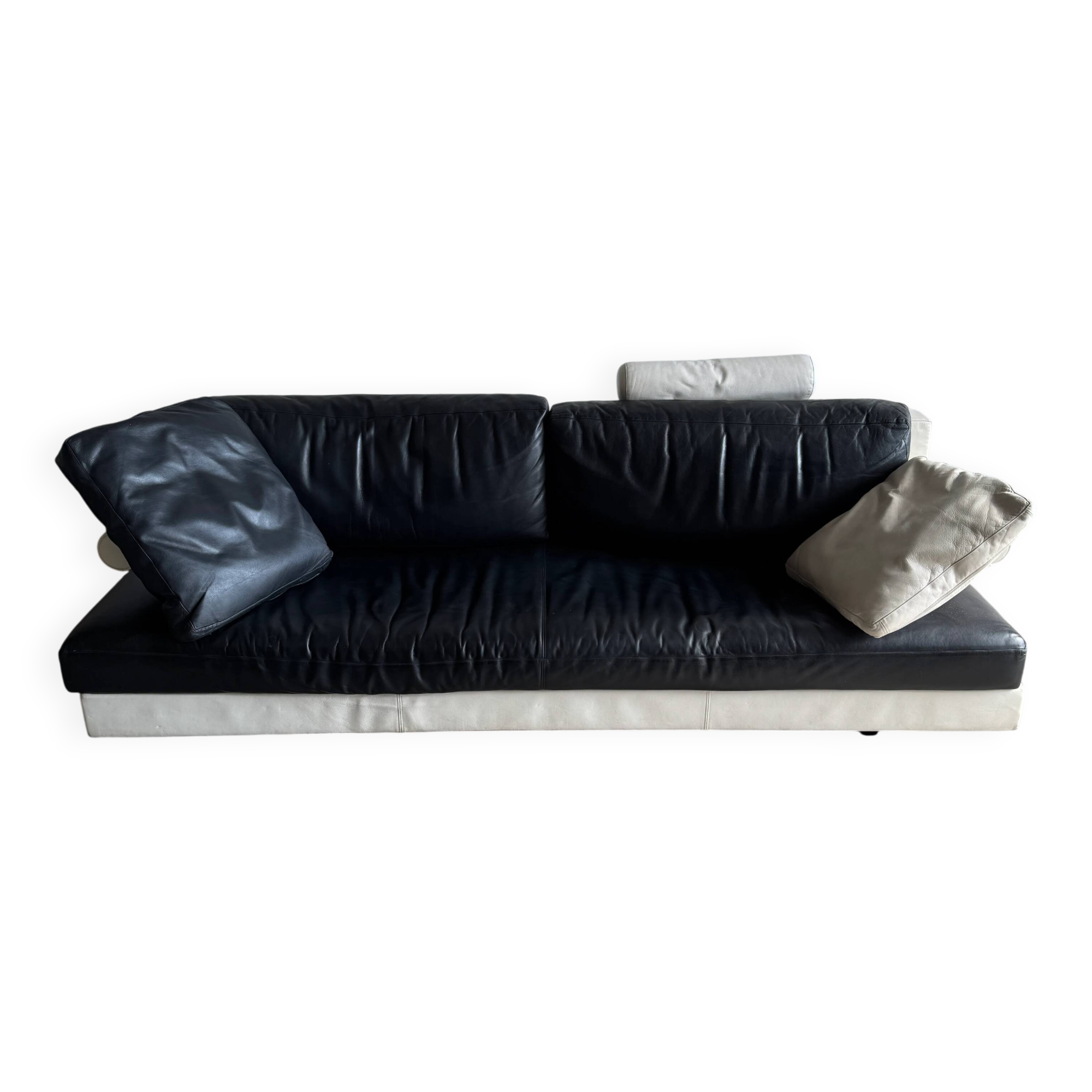 BnB Italia Sity 2-seater leather sofa — black seat with white leather base