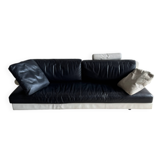 BnB Italia Sity 2-seater leather sofa — black seat with white leather base