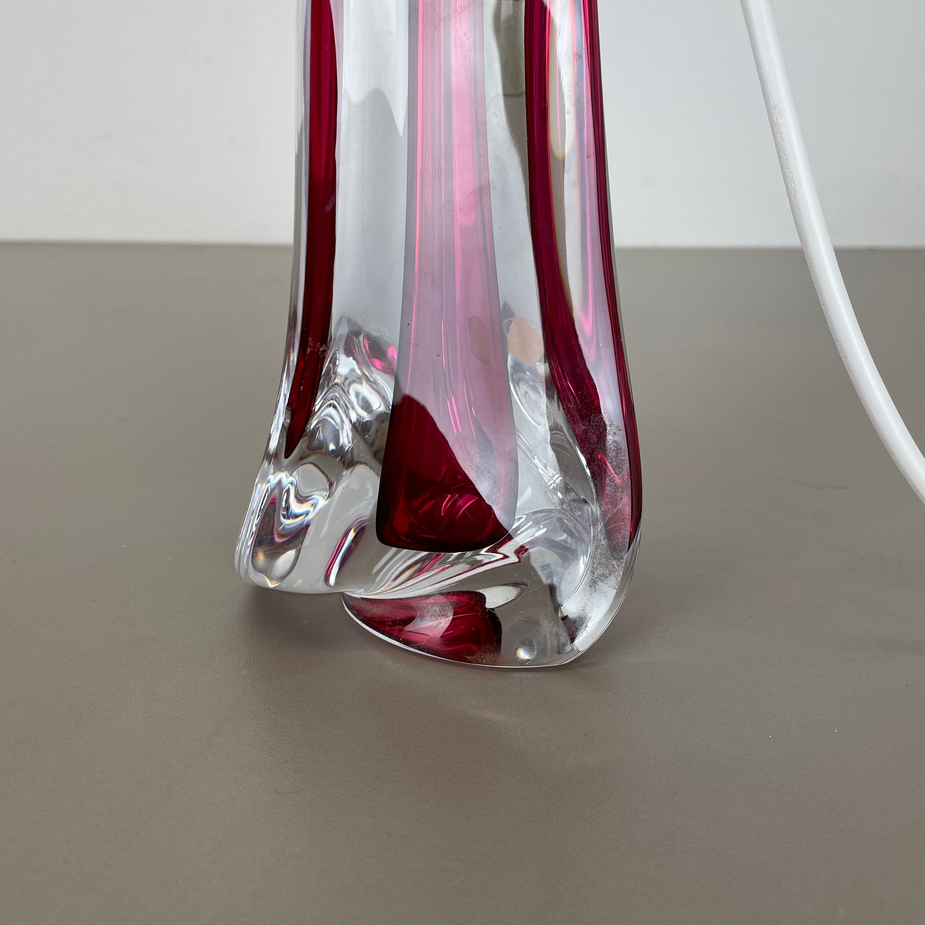 Lampe de table en verre de Murano en cristal « rose », Val Saint Lambert, Belgique, années 1960