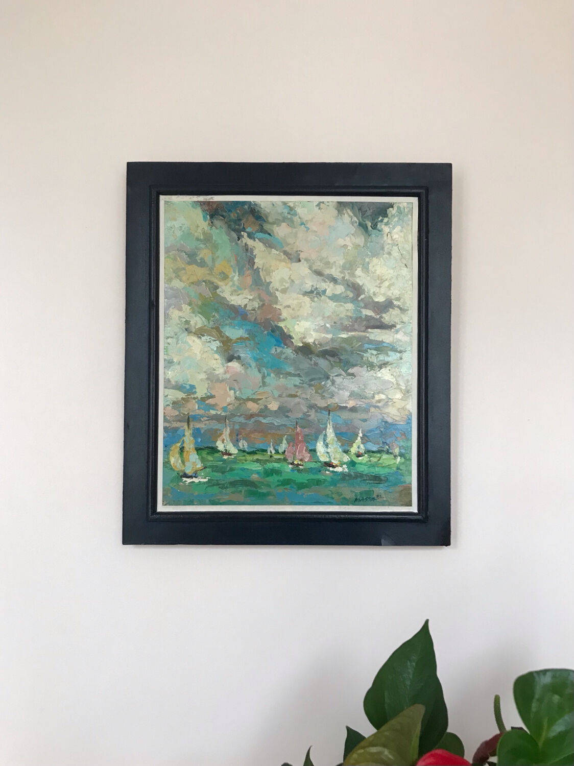 French school of the 20th century. The regattas. Oil on cardboard.