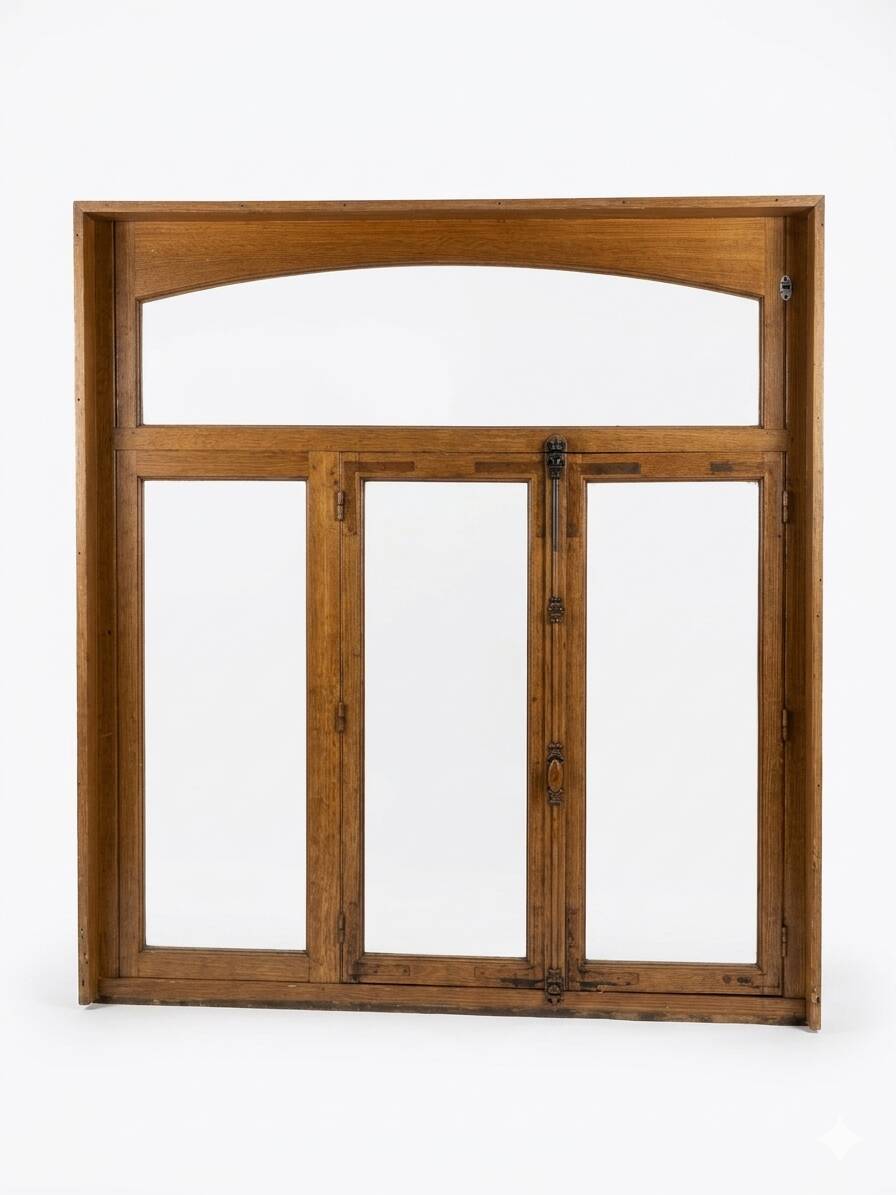 Old solid oak window from the early 20th century.