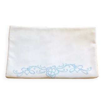 Embroidered flat sheet blue floral decoration