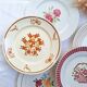 Multicolored flower dinner plates from Moulin des Loups, St Amand and Badonville