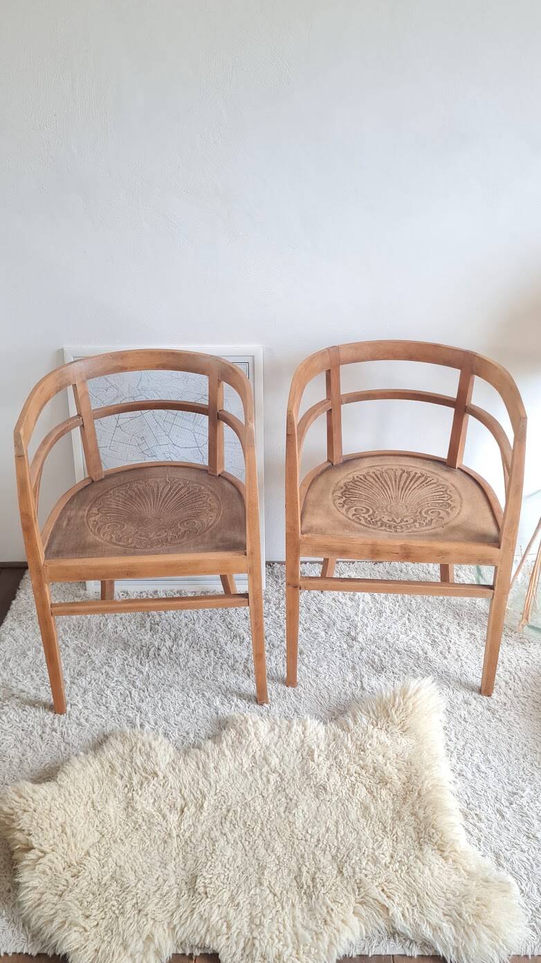 Pair of chairs in the style of antique armchairs circa 1940 - engraved seat.