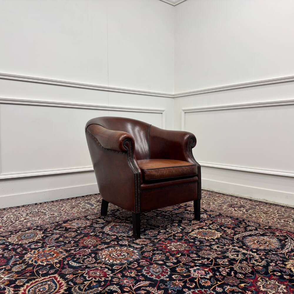 Classic English Sheepskin Leather Armchairs