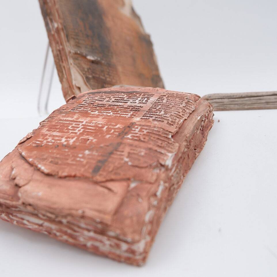 Set of 3 terracotta Books "Fond d'Atelier" N.Lebrun - Belgium 1980s